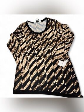 Allison Taylor Tunic Women’s L Top Black Brown Leopard  Asymmetrical Hem Y2K NWT